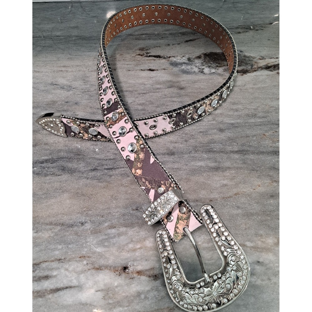 Blazin Roxx RHINESTONE Western Mossy Oak Pink Camo Bling Belt N3514830-SZ Medium